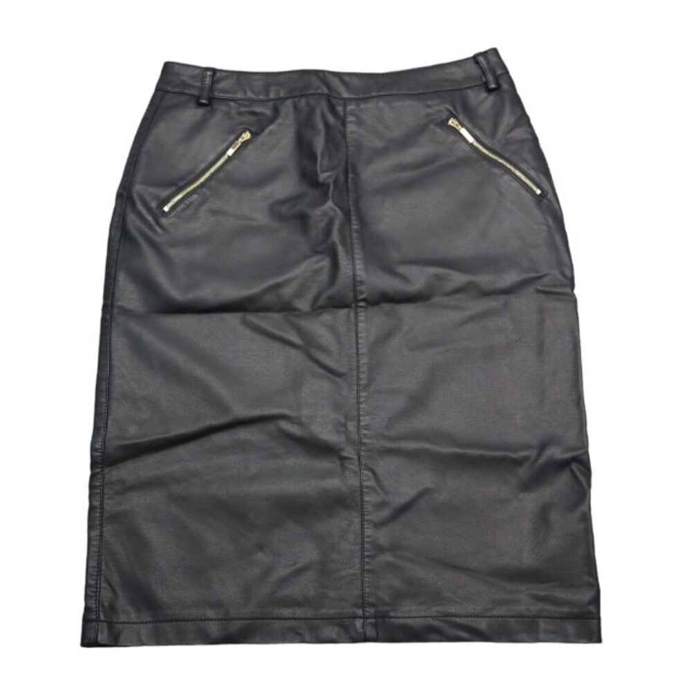 Black Leather Skirt with Zipper Accents